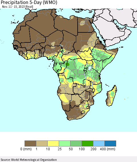 Africa Precipitation 5-Day (WMO) Thematic Map For 11/11/2023 - 11/15/2023