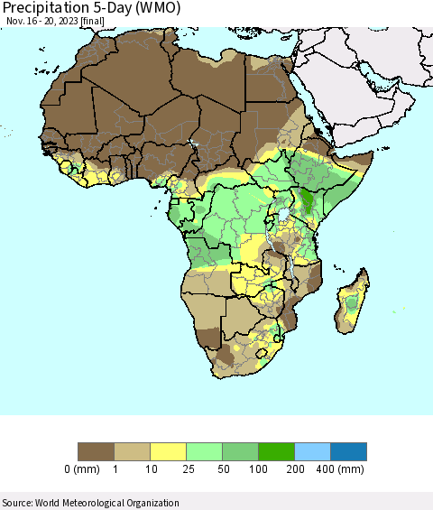 Africa Precipitation 5-Day (WMO) Thematic Map For 11/16/2023 - 11/20/2023