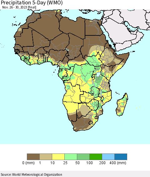 Africa Precipitation 5-Day (WMO) Thematic Map For 11/26/2023 - 11/30/2023