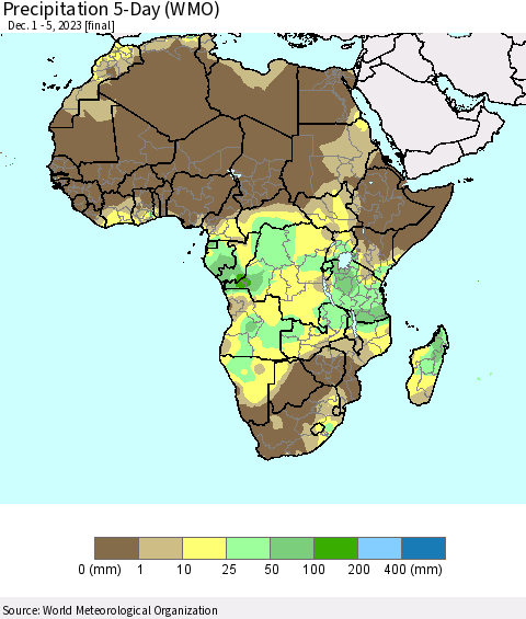 Africa Precipitation 5-Day (WMO) Thematic Map For 12/1/2023 - 12/5/2023