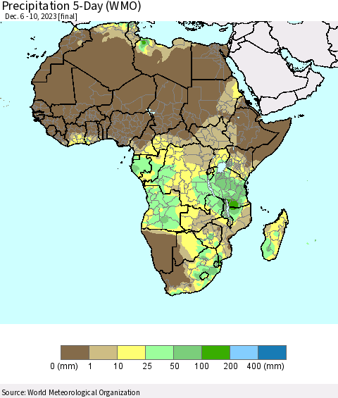 Africa Precipitation 5-Day (WMO) Thematic Map For 12/6/2023 - 12/10/2023