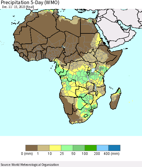 Africa Precipitation 5-Day (WMO) Thematic Map For 12/11/2023 - 12/15/2023