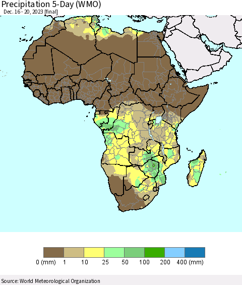 Africa Precipitation 5-Day (WMO) Thematic Map For 12/16/2023 - 12/20/2023