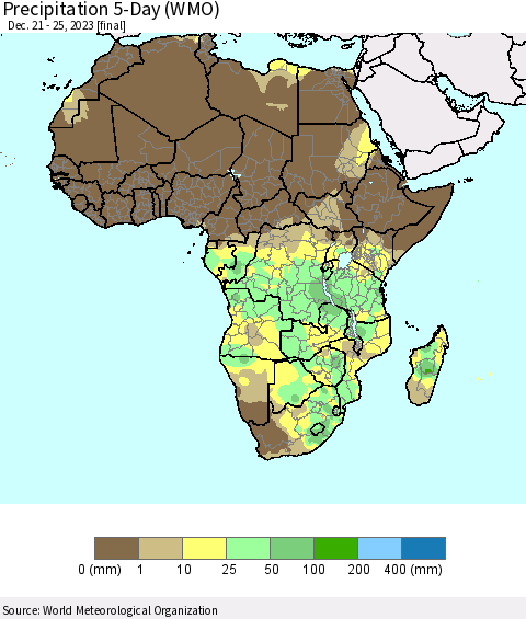 Africa Precipitation 5-Day (WMO) Thematic Map For 12/21/2023 - 12/25/2023