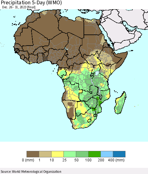Africa Precipitation 5-Day (WMO) Thematic Map For 12/26/2023 - 12/31/2023