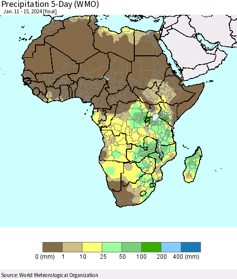 Africa Precipitation 5-Day (WMO) Thematic Map For 1/11/2024 - 1/15/2024