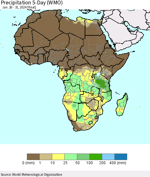 Africa Precipitation 5-Day (WMO) Thematic Map For 1/26/2024 - 1/31/2024