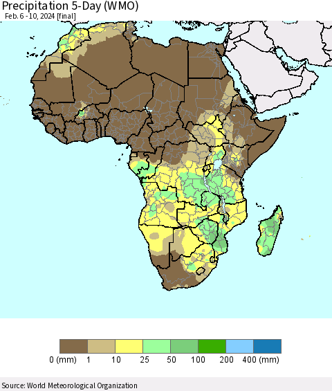 Africa Precipitation 5-Day (WMO) Thematic Map For 2/6/2024 - 2/10/2024