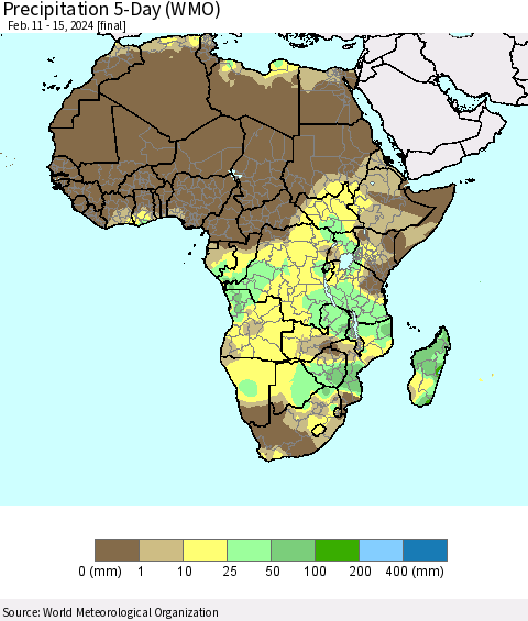 Africa Precipitation 5-Day (WMO) Thematic Map For 2/11/2024 - 2/15/2024