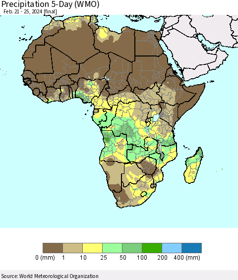 Africa Precipitation 5-Day (WMO) Thematic Map For 2/21/2024 - 2/25/2024