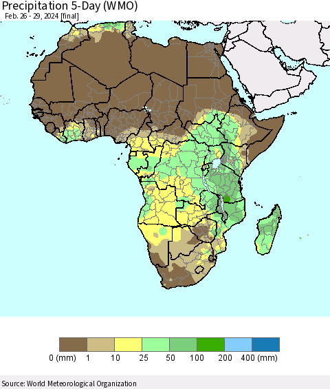 Africa Precipitation 5-Day (WMO) Thematic Map For 2/26/2024 - 2/29/2024