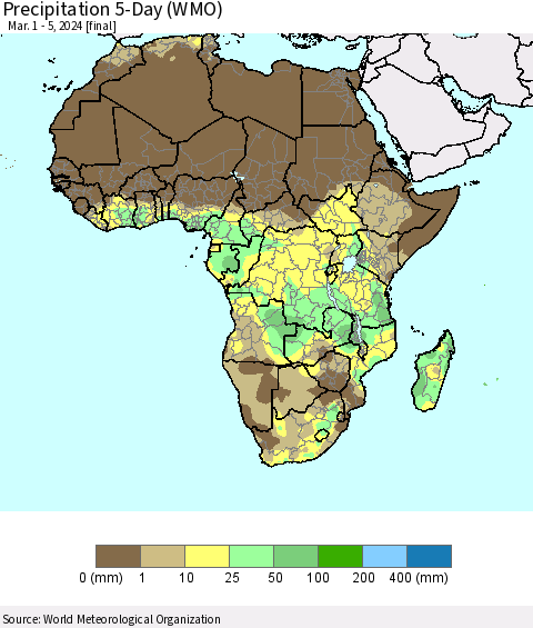 Africa Precipitation 5-Day (WMO) Thematic Map For 3/1/2024 - 3/5/2024