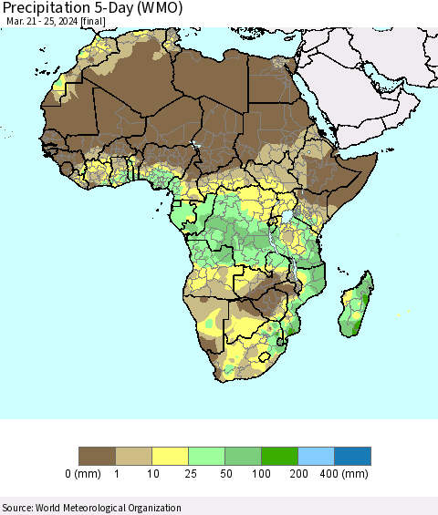 Africa Precipitation 5-Day (WMO) Thematic Map For 3/21/2024 - 3/25/2024