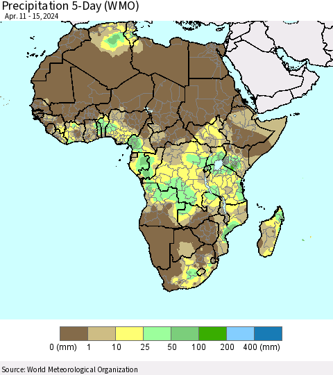 Africa Precipitation 5-Day (WMO) Thematic Map For 4/11/2024 - 4/15/2024