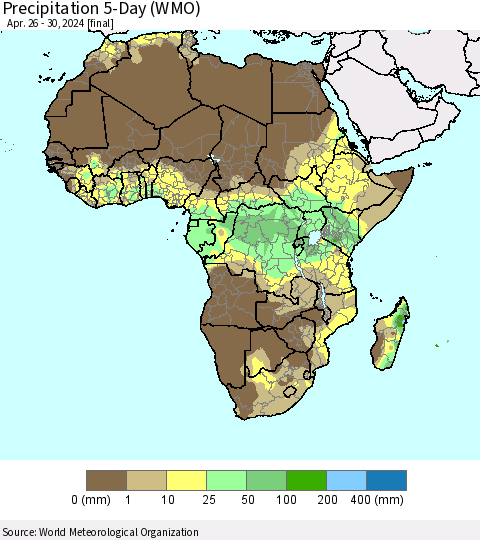 Africa Precipitation 5-Day (WMO) Thematic Map For 4/26/2024 - 4/30/2024