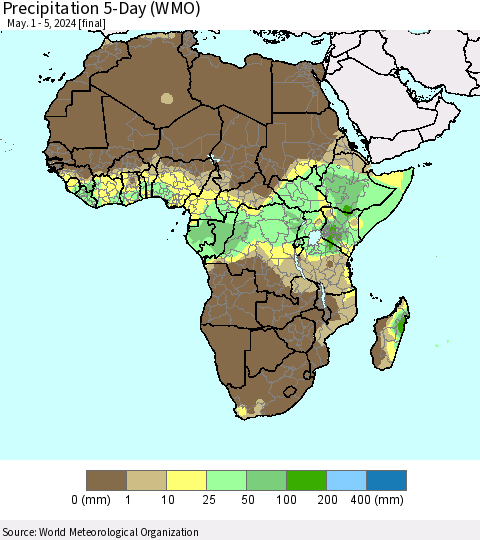 Africa Precipitation 5-Day (WMO) Thematic Map For 5/1/2024 - 5/5/2024