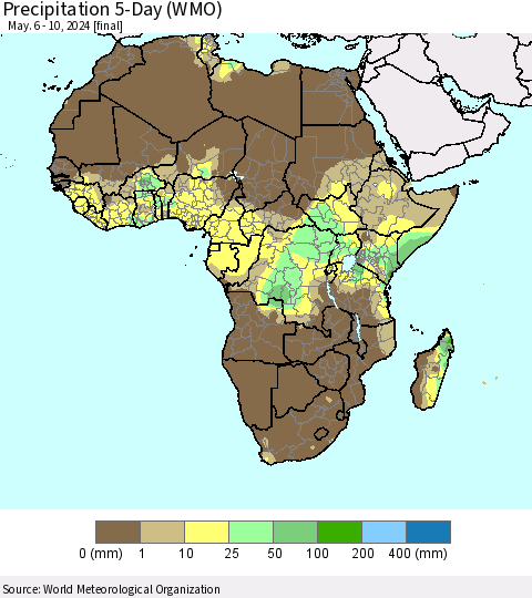 Africa Precipitation 5-Day (WMO) Thematic Map For 5/6/2024 - 5/10/2024