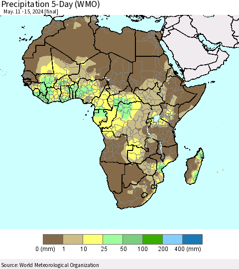Africa Precipitation 5-Day (WMO) Thematic Map For 5/11/2024 - 5/15/2024
