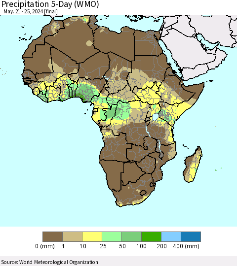 Africa Precipitation 5-Day (WMO) Thematic Map For 5/21/2024 - 5/25/2024