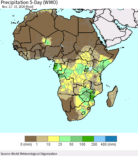 Africa Precipitation 5-Day (WMO) Thematic Map For 11/11/2024 - 11/15/2024