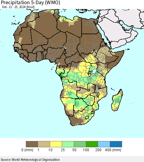 Africa Precipitation 5-Day (WMO) Thematic Map For 12/21/2024 - 12/25/2024