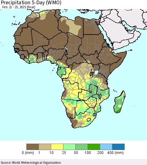 Africa Precipitation 5-Day (WMO) Thematic Map For 2/21/2025 - 2/25/2025