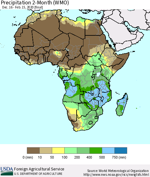 Africa Precipitation 2-Month (WMO) Thematic Map For 12/16/2019 - 2/15/2020