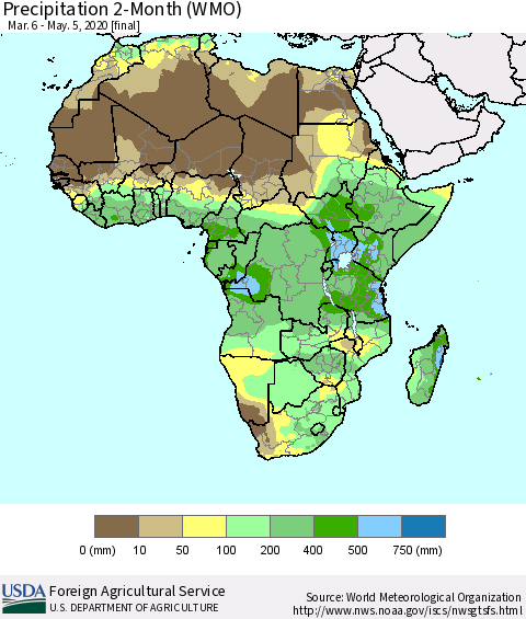 Africa Precipitation 2-Month (WMO) Thematic Map For 3/6/2020 - 5/5/2020