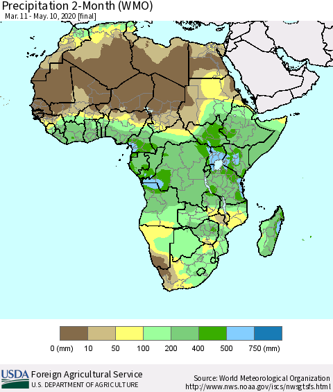 Africa Precipitation 2-Month (WMO) Thematic Map For 3/11/2020 - 5/10/2020