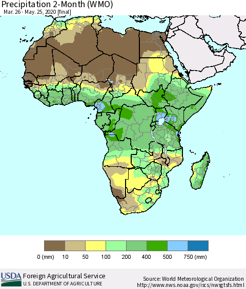 Africa Precipitation 2-Month (WMO) Thematic Map For 3/26/2020 - 5/25/2020