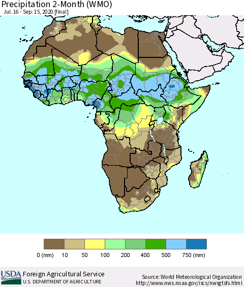 Africa Precipitation 2-Month (WMO) Thematic Map For 7/16/2020 - 9/15/2020