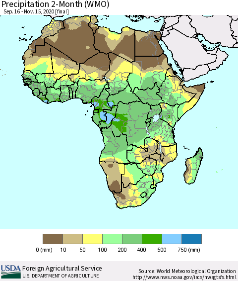 Africa Precipitation 2-Month (WMO) Thematic Map For 9/16/2020 - 11/15/2020