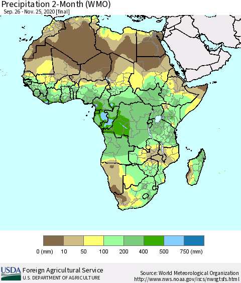 Africa Precipitation 2-Month (WMO) Thematic Map For 9/26/2020 - 11/25/2020