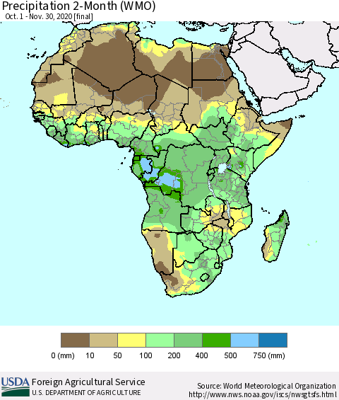 Africa Precipitation 2-Month (WMO) Thematic Map For 10/1/2020 - 11/30/2020