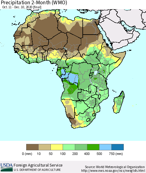 Africa Precipitation 2-Month (WMO) Thematic Map For 10/11/2020 - 12/10/2020