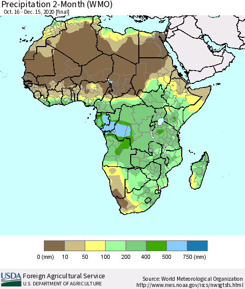 Africa Precipitation 2-Month (WMO) Thematic Map For 10/16/2020 - 12/15/2020