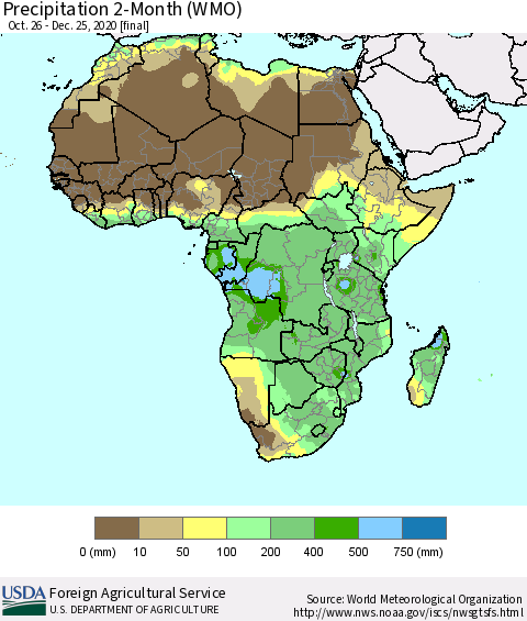 Africa Precipitation 2-Month (WMO) Thematic Map For 10/26/2020 - 12/25/2020