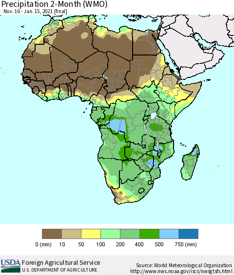Africa Precipitation 2-Month (WMO) Thematic Map For 11/16/2020 - 1/15/2021