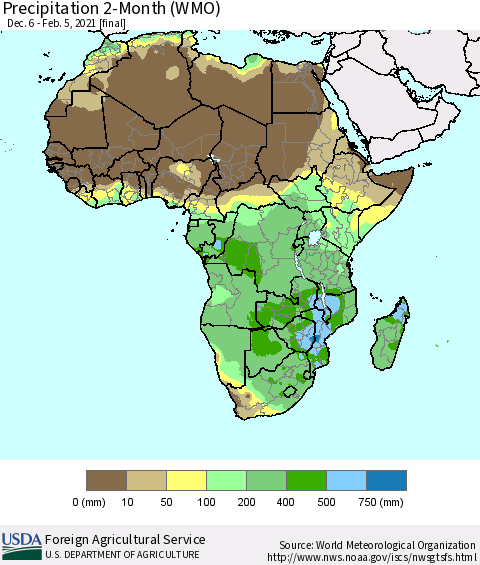 Africa Precipitation 2-Month (WMO) Thematic Map For 12/6/2020 - 2/5/2021