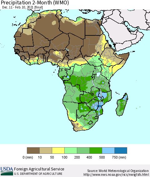 Africa Precipitation 2-Month (WMO) Thematic Map For 12/11/2020 - 2/10/2021