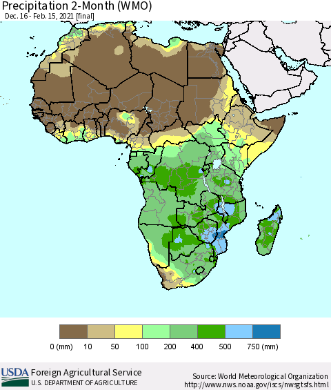 Africa Precipitation 2-Month (WMO) Thematic Map For 12/16/2020 - 2/15/2021