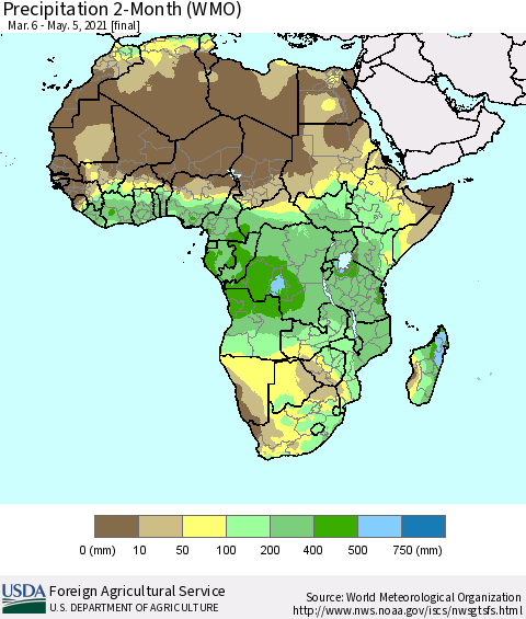 Africa Precipitation 2-Month (WMO) Thematic Map For 3/6/2021 - 5/5/2021