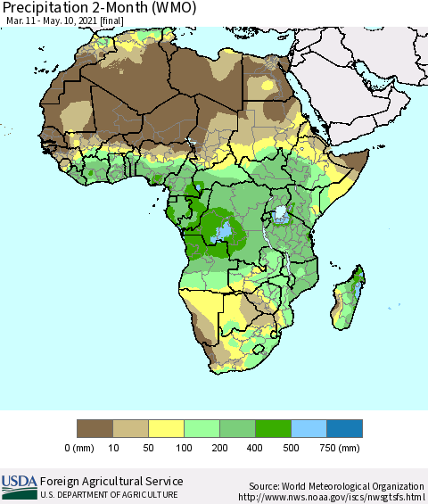 Africa Precipitation 2-Month (WMO) Thematic Map For 3/11/2021 - 5/10/2021