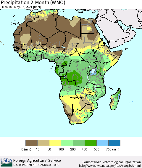 Africa Precipitation 2-Month (WMO) Thematic Map For 3/16/2021 - 5/15/2021