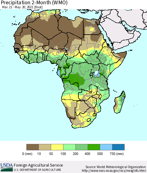 Africa Precipitation 2-Month (WMO) Thematic Map For 3/21/2021 - 5/20/2021