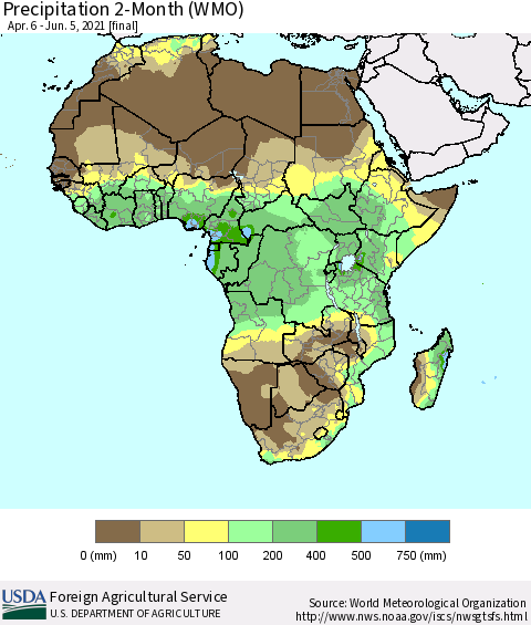 Africa Precipitation 2-Month (WMO) Thematic Map For 4/6/2021 - 6/5/2021