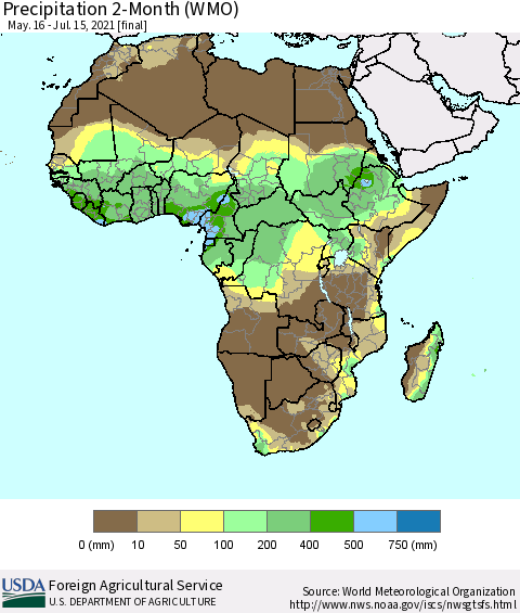 Africa Precipitation 2-Month (WMO) Thematic Map For 5/16/2021 - 7/15/2021