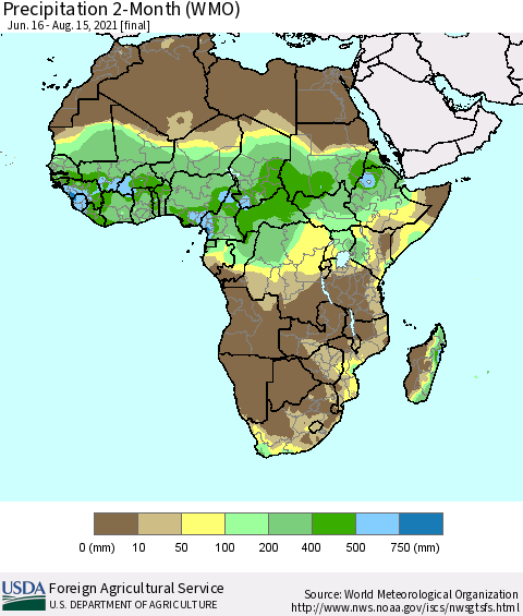 Africa Precipitation 2-Month (WMO) Thematic Map For 6/16/2021 - 8/15/2021