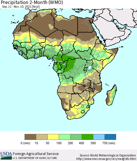 Africa Precipitation 2-Month (WMO) Thematic Map For 9/11/2021 - 11/10/2021