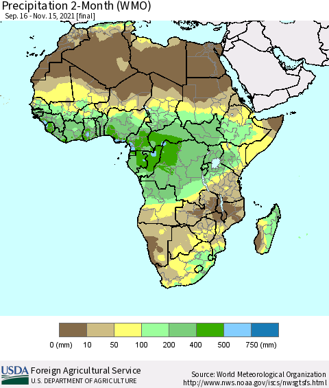Africa Precipitation 2-Month (WMO) Thematic Map For 9/16/2021 - 11/15/2021